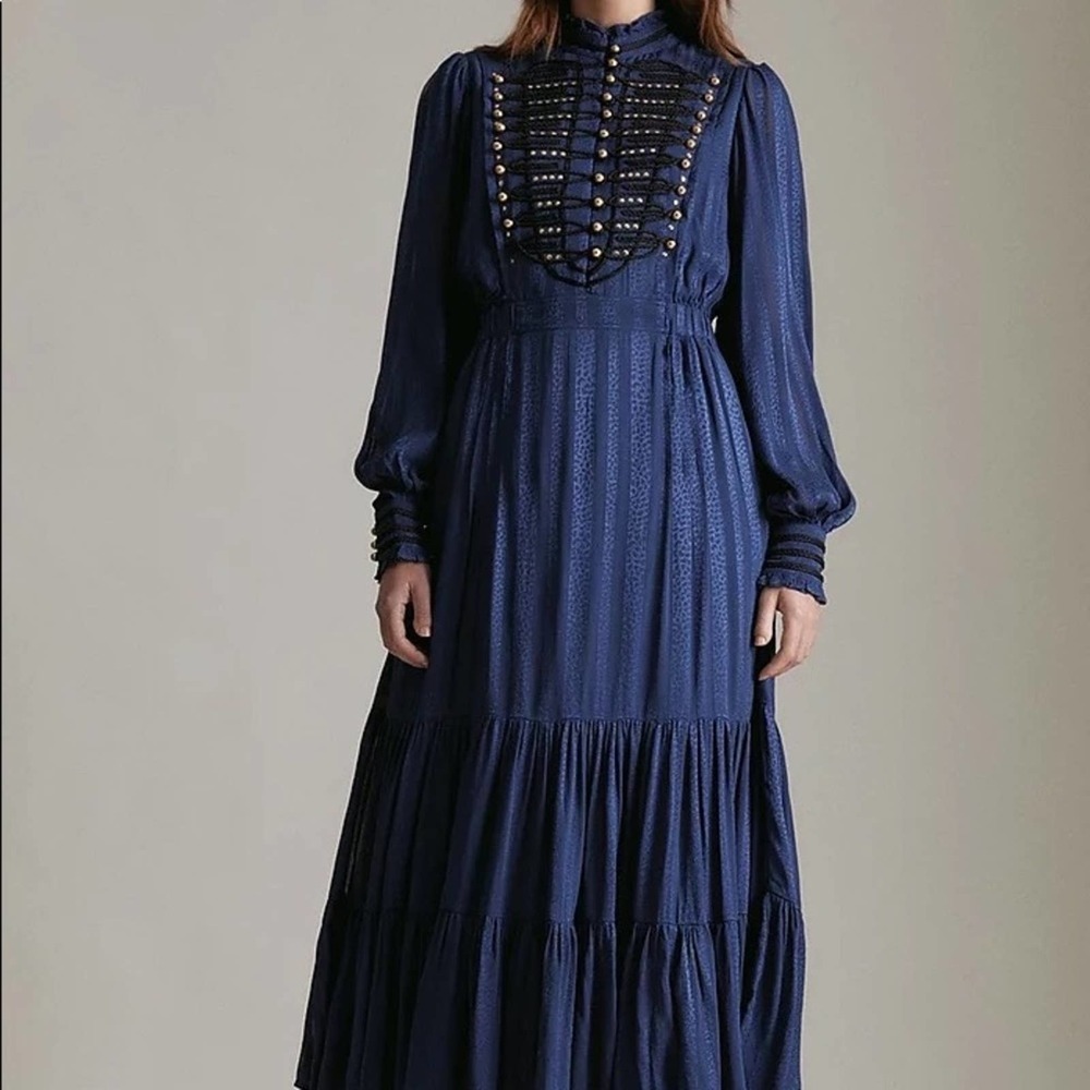 Karen Millen Navy Blue Long Sleeve Maxi Dress military detail